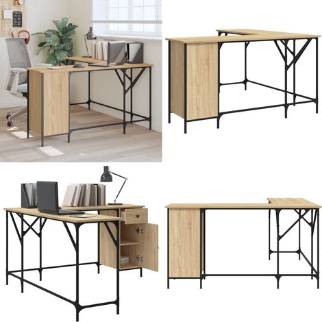 Bureau chêne sonoma 141x141x75 cm bois d'ingénierie - Bureau Informatique - Bureau Design - Bureau Moderne - Bureau En Bois - Bureau L - Home & Living (1/5)