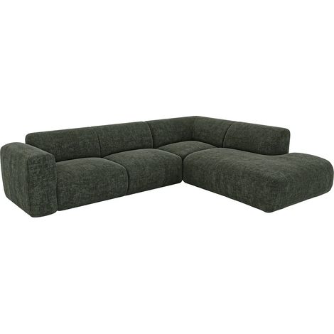 Grande divano angolo a destra con chaise longue in tessuto verde - POGNI di Maison Céphy (1/5)