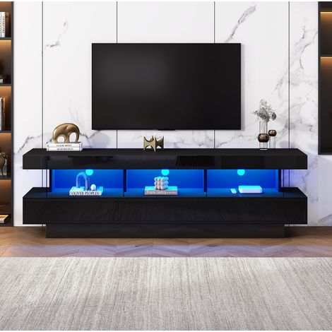 Mueble TV con LED y 3 estantes de cristal 160 cm OKMYHOME (1/5)