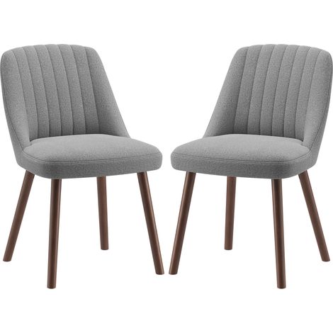 Lot de 2 Chaises de Salle à Manger, Chaises de Cuisine Modernes avec Dossier Coquillage, Tissu Doux et Pieds en Bois Massif, Style Scandinave pour Salle à Manger, Salon, Restaurant,Gris
