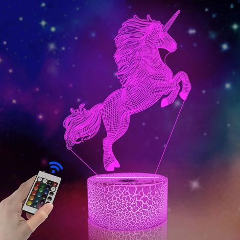 ZOLGINAH Veilleuse 3D, lampe à LED Licorne pour chambre d'enfants décoration de la maison cadeau de Noël anniversaire avec télécommande 16 changement de couleur Art décoration