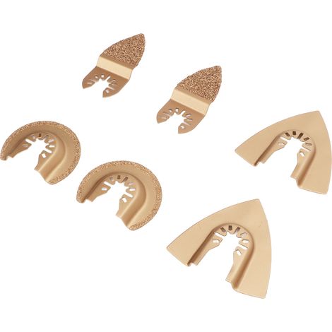 Kit de 6 lames de scie oscillantes universelles en carbure, demi-cercle et triangulaires, pour carrelage. (1/5)