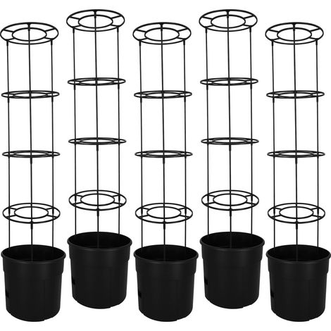 Vaso per la coltivazione di pomodori con scaletta per balcone, nero, 39 cm, set da 5