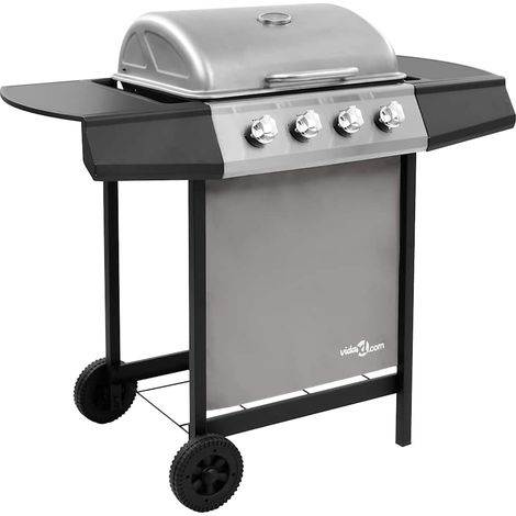 Barbecue gril à gaz avec 4 brûleurs-Plancha à gaz Noir et argenté