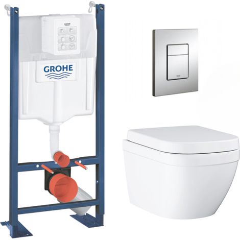 Grohe Pack WC Euro Ceramic Cuvette Compact Triple Vortex + Rapid SL autoportant NF + plaque chrome (ProjectEuroCompact-1/BP) (1/5)