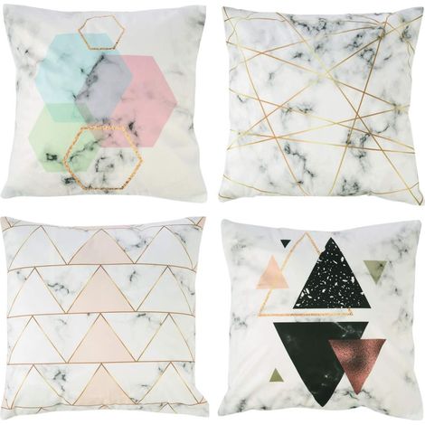 Set di 4 federe quadrate in cotone e lino con motivo a fiocchi di neve, 45,7 x 45,7 cm, cotone, multicolore D, 18 x 18 pollici (1/2)