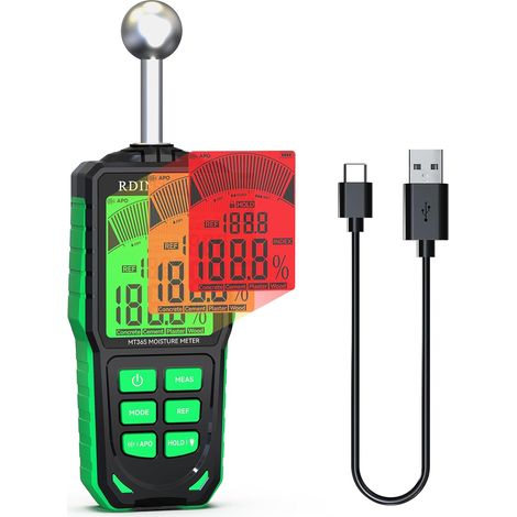 Medidor de humedad, detector de humedad de 20-40 mm, medidor de humedad recargable con pantalla LCD a color, comprobador de humedad no destructivo para paredes, madera, mampostería y hormigón. (1/5)