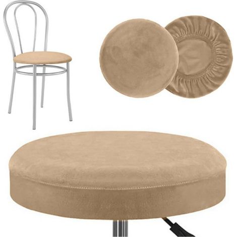 Housse Siège Chaise Ronde - Velours Camel - Élasthanne - Diamètre 36 à 42 cm - Pour Intérieur Maison Bureau - 1 Pièce (1/5)
