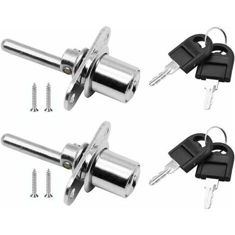 2 Pièces Serrure à \u200bTiroir avec Clé pour Meubles Serrure à Piston pour Classeurs Armoire Vitrine, Diamètre 16 mm, Longueur 61 mm (Argent) (1/5)