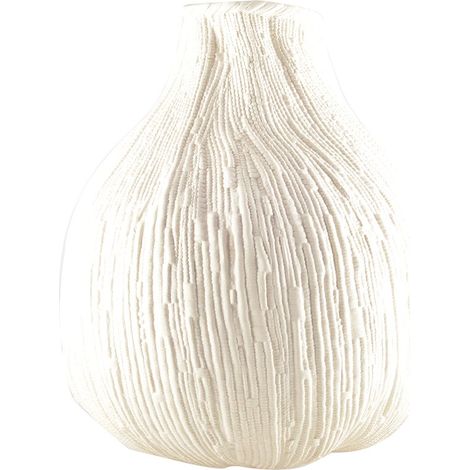 Grand Vase Rond Décoratif en Céramique Blanc Crème Aspect Texturé 29 x 29 x 32 cm - PANGIVO (1/2)