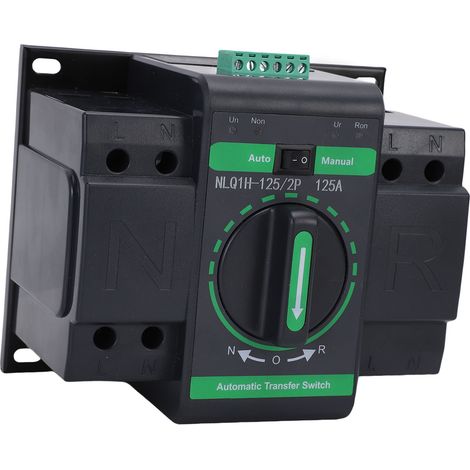 Commutateur de transfert automatique 125A 2P, inverseur de source 2 entrées 1 sortie, mode auto et manuel, isolation niveau PC (1/5)
