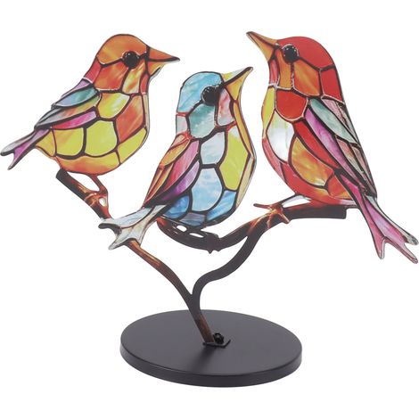 Tischdekoration „Vögel auf einem Ast“, doppelt bemalte Vögel aus Eisen, bunte Vögel, Tablet-Dekoration für Zuhause, 3 Vögel (in entgegengesetzter Richtung) (1/5)