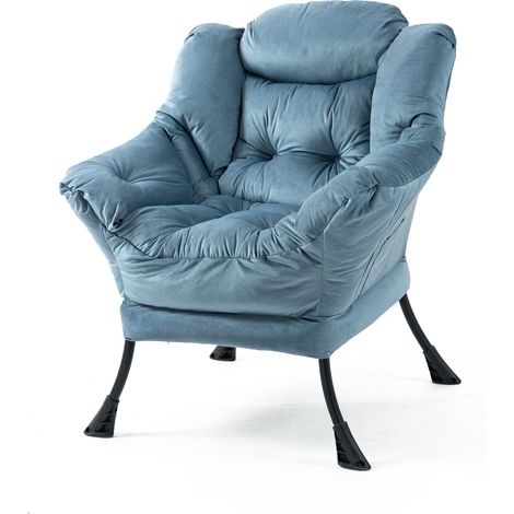 Poltrona relax con struttura metallica e tasca laterale azzurro chiaro HOMVRA (1/4)