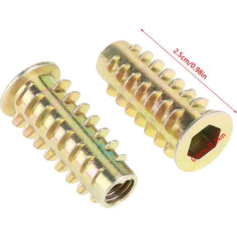 20 Stück M625mm Sechskant-Möbelmuttern aus Zinklegierung mit Gewinde für Holzeinsätze (1/5)