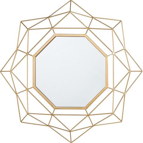 Espejo de pared dorado 60 cm redondo art deco glamour hollywood con marco geométrico Hillion