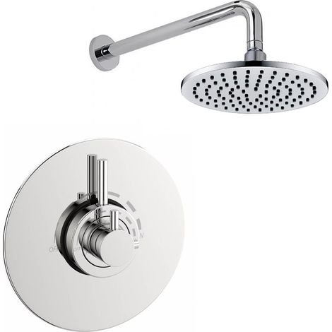 Chrome Modern Round Dual Concealed Thermostatic Shower + Wall Mounted 8"" Rose (1/4)