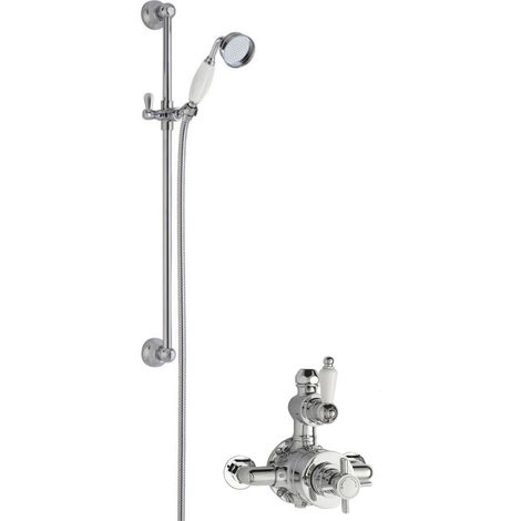 Hanchurch Traditional Twin Exposed Valve & Slide Rail Shower Set - Chrome/White - Balterley
