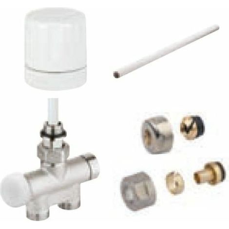 Atlantic – Kit de raccordement monotube pour sèche-serviettes eau chaude – Entraxe 50 mm – Finition blanche – Raccords cuivre et PER inclus