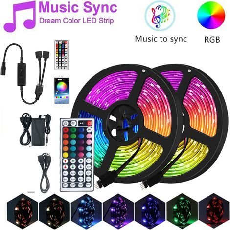 20M (2x10M) RGB LED Strip Light, Multicolor LED Strip with App Control, LED Strip with Remote Control, for Decoration, Kitchen, Wedding (1/5)