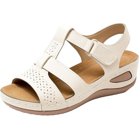 Sandalias de verano para mujer - Punta abierta - Sandalias informales y cómodas - Sandalias de playa con tacón inclinado - Sandalias para mujer (1/5)