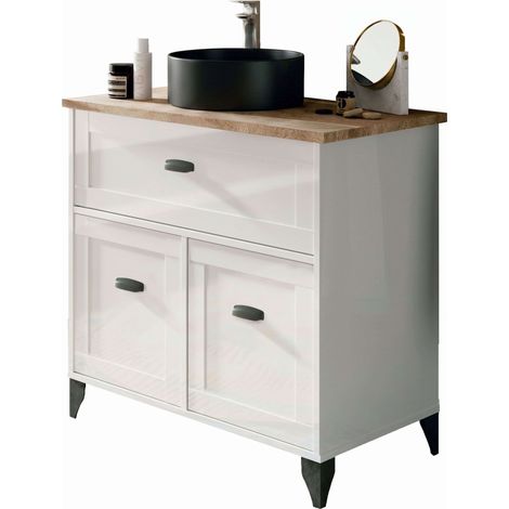 Mueble de Baño Siena con 1 Cajón y 2 Puertas Blanco Soft y Roble Cambrian (Con Lavabo Cerámico) (1/5)