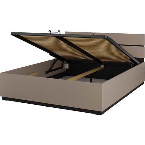Bett HAVANA 180x200 cm beige und schwarz mit Stauraum – Modernes Doppelbett mit Stauraum