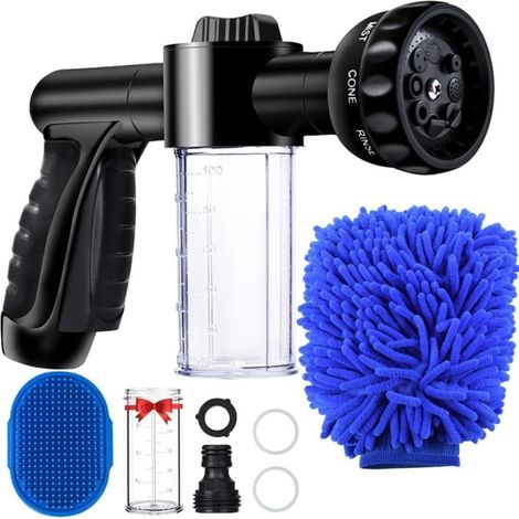 Pistolet arrosage pour tuyau arrosage avec réservoir savon 8 modes, Pistolet pulvérisateur d'eau en mousse de jardin lavage de voiture