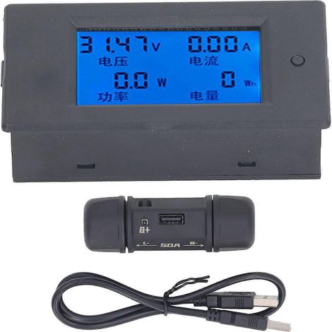 Batteriemonitor-Messgerät 6,5–100 V, 0–50 A, Digitalanzeige, Kapazitäts-, Spannungs- und Strommessgerät mit Shunt für E