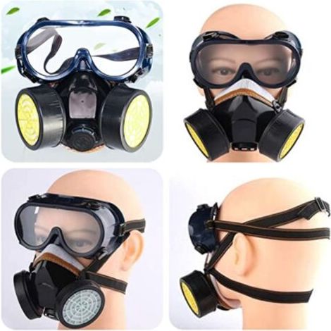 Masque respiratoire réutilisable, masque à double filtration protection contre les vapeurs toxiques, masque chimique anti-poussière anti-gaz pour peinture bricolage travaux de ponçage (noir) MNS (1/4)