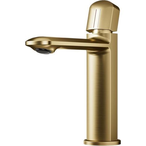 Robinet lavabo or brossé - mitigeur laiton design , eau chaude/froide réglable (1/5)