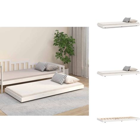 Cadre de lit sans matelas blanc 90x190 cm bois de pin massif - Cadre De Lit - Lit Simple - Bois De Pin - Lit Blanc - Meuble Chambre (1/5)