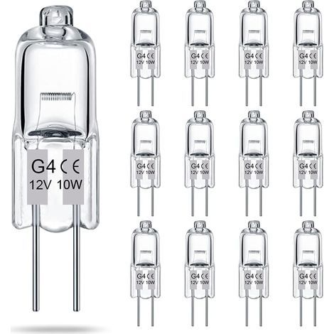 Ampoules G4, lot de 14 ampoules halogènes 2 broches 12 V 10 W, type T3 JC, remplacement pour éclairage sous meuble, lustres, éclairage paysager, intensité variable, blanc chaud 2700 K. (1/5)