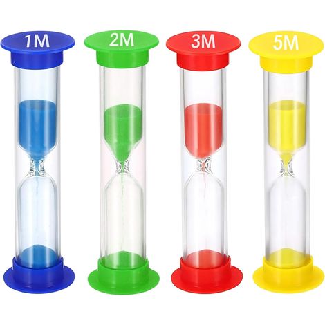 Sabliers pour Enfants, Lot de 4 Petits sabliers colorés (Multi) en Acrylique, 1min, 2min, 3min, 5min, pour la Maison, la Salle de Classe et la Chambre des Enfants