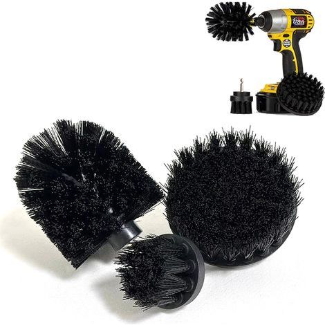 3 Pack Electric Drill Brush for Cleaning Home & Business Floors, Bricks, Toilets, Bathtubs, Sinks, Cars, Etc (Black) (1/4)
