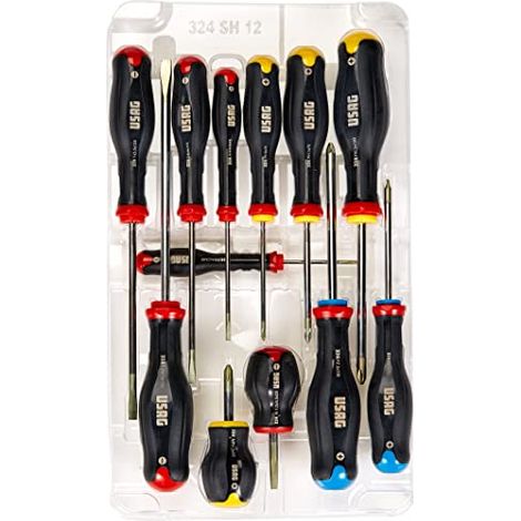 USAG 324 SH12 SERIE SET KIT 12 GIRAVITI PROFESSIONALI CACCIAVITI CROCE E TAGLIO