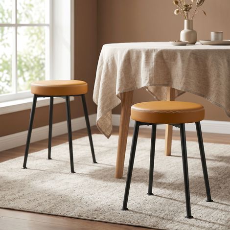 Lot de 2 chaises de salle à manger rondes, chaises de cuisine empilables avec assise rembourrée en PU, marron et noir (1/5)