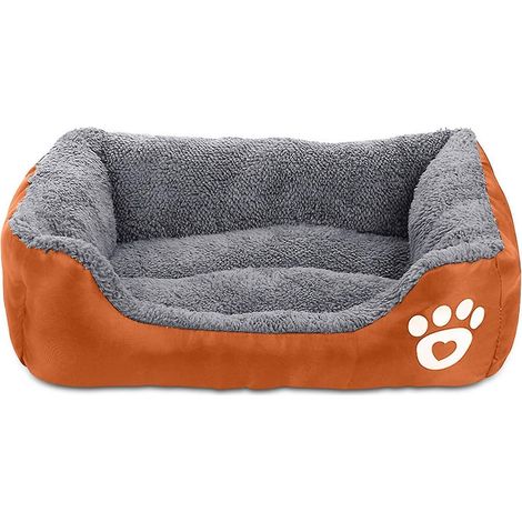 Lit pour chien ultra doux, canapé pour animaux de compagnie, lit pour chat, fond antidérapant, lit auto-chauffant et respirant, literie de qualité supérieure (orange)