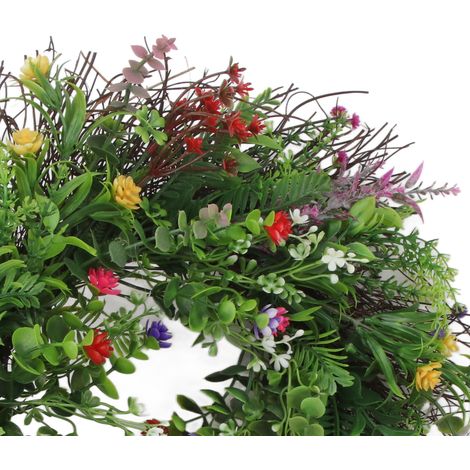 Couronne de fleurs sauvages printanières pour porte d'entrée, couronne artificielle de fleurs séchées à suspendre pour la décoration de la maison, des centres commerciaux et des mariages (1/5)