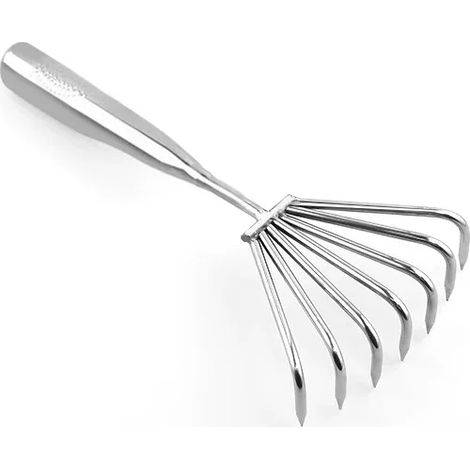 Râteau de jardin manuel à 7 griffes en acier inoxydable, idéal pour les petites feuilles. Outil de jardinage intégré pour désherber et arracher les feuilles. (1/5)