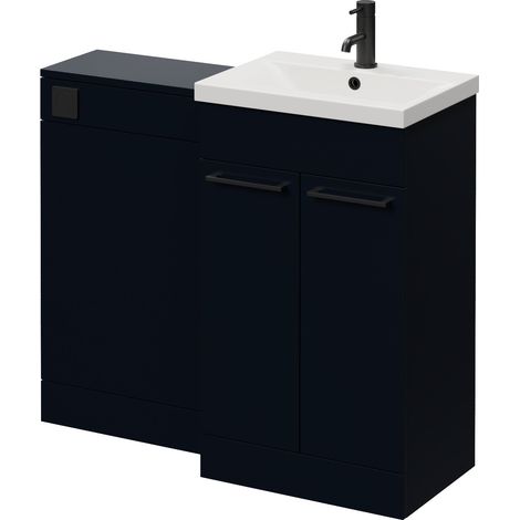 Napoli 390 Deep Blue 1000mm 2 Door Vanity Unit Toilet Suite with Glide Basin - 1000mm - Matt Black 160mm HandleWithout Kingston Toilet Pan