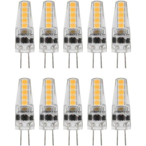 Eosnow 10-pack LED G4 2W bulbs, pin base, dimmable, for chandeliers, ceiling lights, table lamps, warm white 3000K, AC 12-24V.
