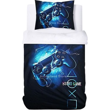 1 Parure de lit enfant,Housse de couette 140x200cm,Microfibre,Taie d'oreiller 50x75cm,Gamer