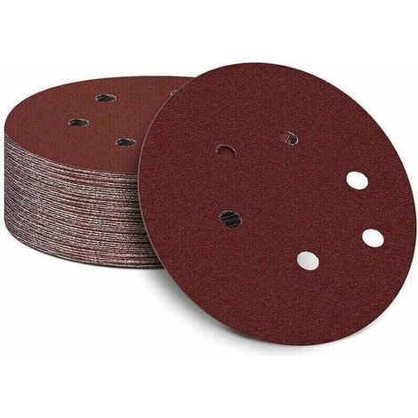 Lot de 50 disques de ponçage auto-adhésifs de 150 mm x 6 pouces avec Velcro pour ponceuse orbitale aléatoire (grain 40) (1/4)