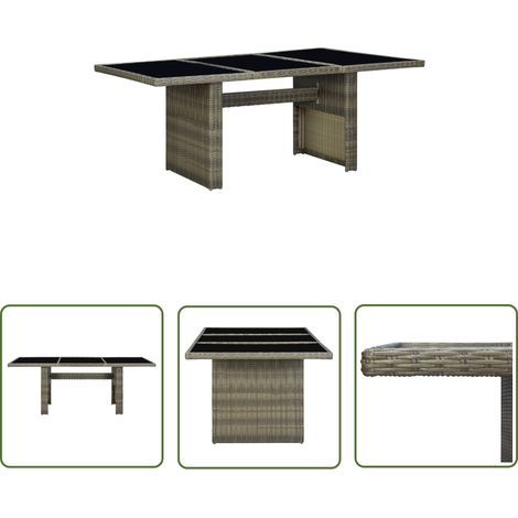 The Living Store Table de jardin Marron Résine tressée et verre trempé - Table De Jardin - Table Extérieure - Mobilier De Jardin - Table En Résine Tressée - Table Brun (1/5)