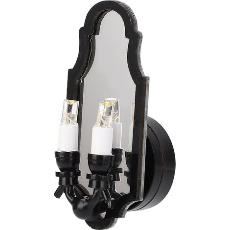 Applique murale miniature à double tête avec miroir et cadre noir, pour maison de poupée à l'échelle 1:12. (1/5)