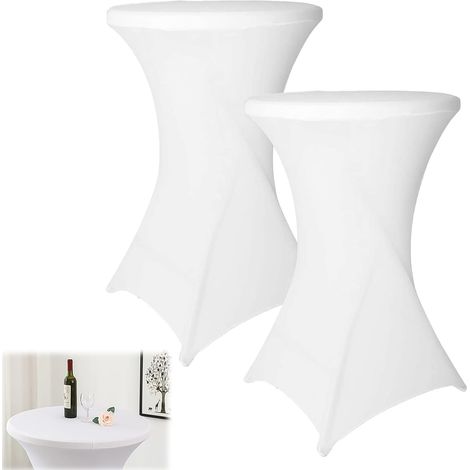 2 housses élastiques pour table haute de 80 à 85 cm, nappe blanche pour bar, comptoir, pieds debout, bistrot, mariage et fête d'anniversaire (1/5)