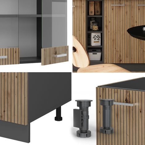 Cuisine R-Line, Chêne Artisan/Anthracite, 160 cm sans plan de travail, Vicco