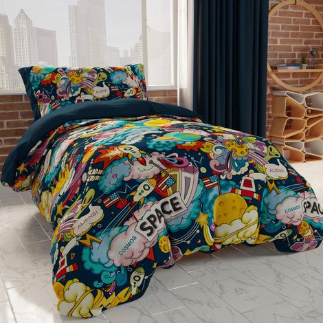 Parure de lit Une Place et demie 200 x 200 cm (1 taie d'oreiller 80 x 50 cm Incluse), Housse de Couette en Microfibre pour Chambre d'enfant garçon et Fille, Impression (1/4)