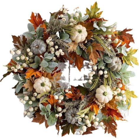 Couronne Citrouille Halloween, Guirlande pour Porte Couronne d\'Halloween Citrouille Guirlande Feuillage Réaliste Décoration pour porte Fenêtre 35x35cm