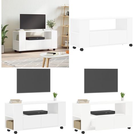 TV-Schrank Weiß 102x34,5x43 cm Holzwerkstoff - TV Schrank - Fernsehtisch - Holzwerkstoff Möbel - Weißer TV Stand - Wohnzimmerschrank - Home & Living